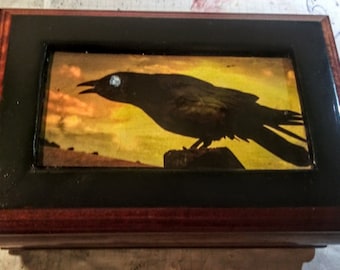 Upcycled Gothic Raven Jewelry Trinket Box