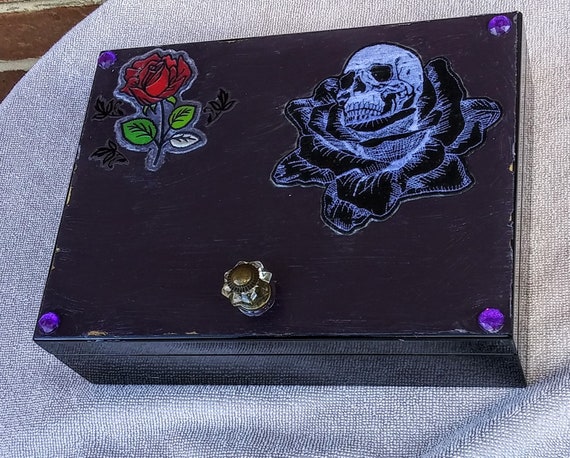 Upcycled Wood Gothic Skull Rose Cedar Chest Etsy