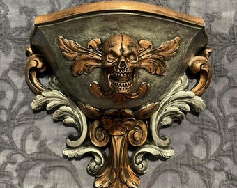 Vintage Homco Syroco Skull Wall Pocket Planter: Gothic Baroque Home Victorian Vampire Decor
