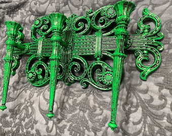 Vintage Homco Syroco Wall Sconce: Green Black Gothic Candle Holder