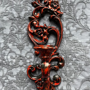 Vintage Red Syroco Wall Sconce: Gothic Candle Holder, MCM Decor