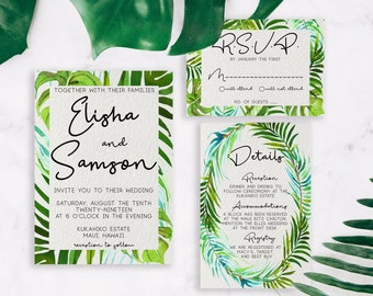 Greenery wedding invitation template, printable wedding invitations, invitation suite, printable wedding invite set