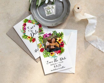 Summer tropical floral save the date, save the date template, printable save the date, diy, wedding invitation template, floral summer