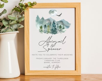 Forest mountain wedding invitation template, printable wedding invitations, diy wedding invitation , printable wedding invitation