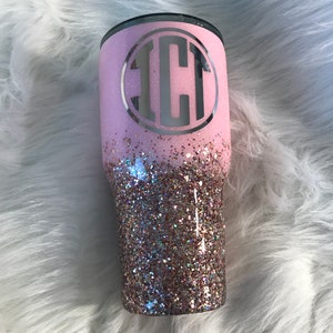 Pink and Rose Gold Glitter Ombre Stainless Steel Personalized Tumbler