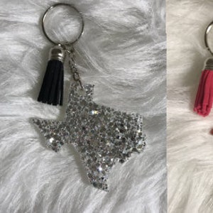 Texas Glitter Resin Key Chain Pink, Rose Gold, Orange, White