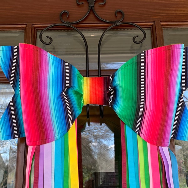 Jumbo Fiesta Fabric Bow with Wired Edges, Mexican Decor, Cinco de Mayo, Giant Fabric bow, Photo Prop, Fiesta Party Decor, Texas Fiesta