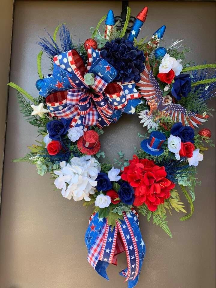 Red, White and Blue Wreath, Eagle Wreath, 4th of July Wreath, Front