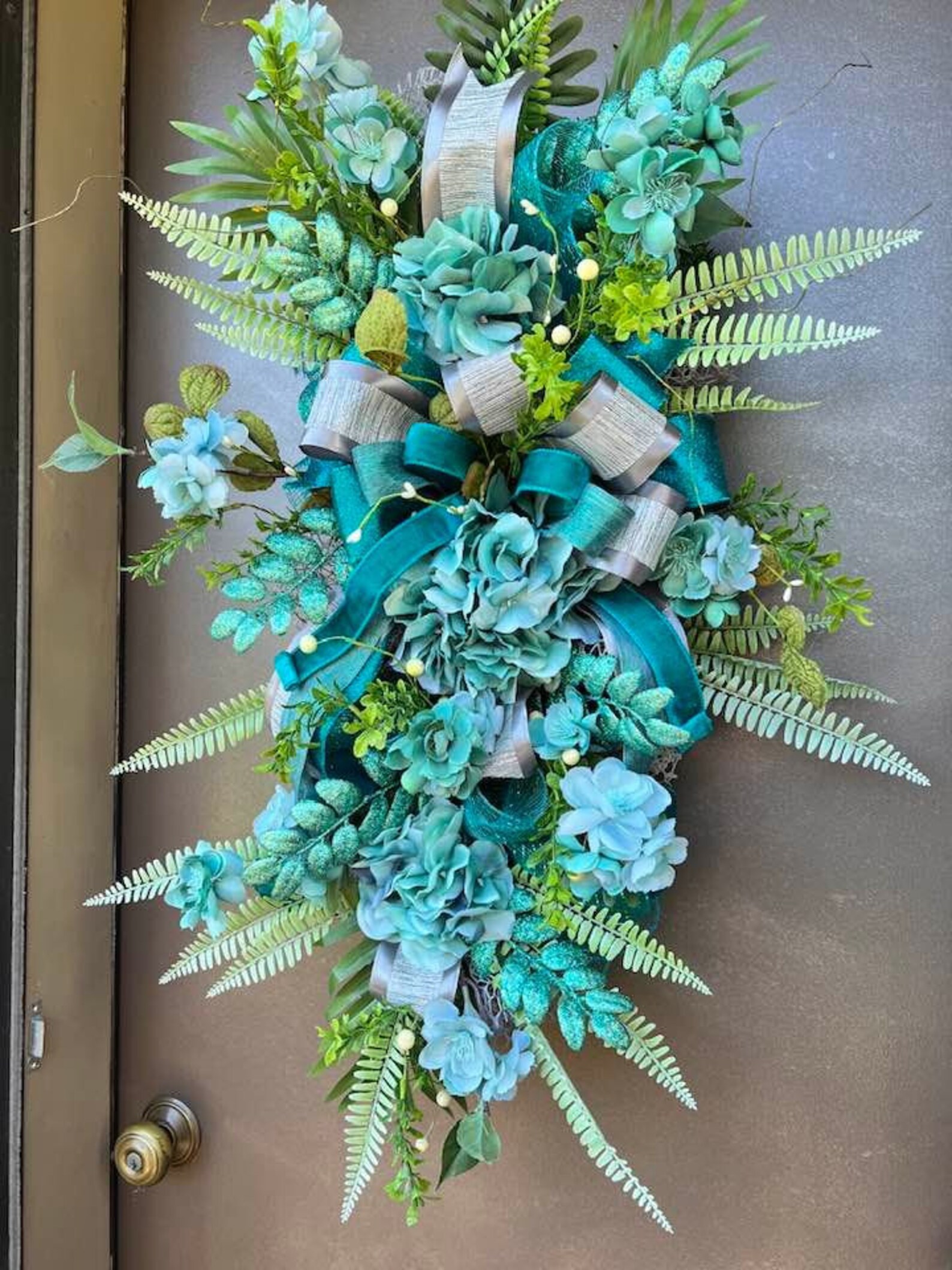 Teal Swag, Front Door Swag, Wall Hanging Swag, Teal Leaf Swag, All