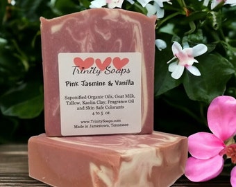 Jasmine Vanilla Goat Milk & Tallow Soap Bar, Homemade Organic Artisan Bath Bars, Hand Made The Old Fashioned Way, Handmade Cold Process