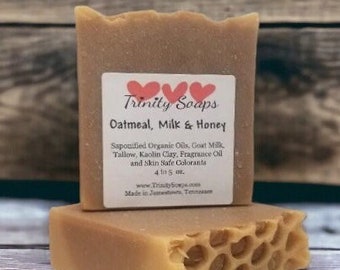 Soap, Tallow Soap bar, Goat milk, Homemade organic natural soap, cold process hand made, gift for her, oatmeal, milk honey