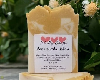 Honeysuckle Goat Milk & Tallow Soap Bar, Homemade Organic Artisan Bath Bars, Hand Made The Old Fashioned Way, Handmade Cold Process, floral