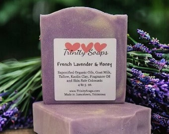 Lavender Honey Goat Milk & Tallow Soap Bar, Homemade Organic Artisan Bath Bars, Hand Made The Old Fashioned Way, Handmade Cold Process