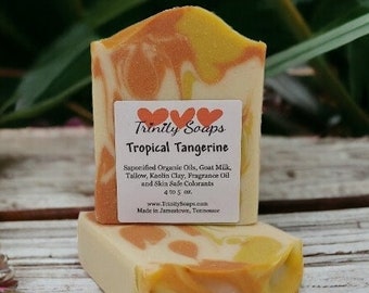 Tropical Tangerine Goat Milk & Tallow Soap Bar, Homemade Organic Artisan Bath Bars, Hand Made The Old Fashioned Way, Handmade Cold Process