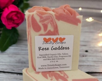 Rose Goddess Goat Milk & Tallow Soap Bar, Organic Artisan Hand Made The Old Fashioned Way, Handmade Cold Process