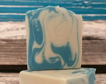 Mens Aqua Azul Goat Milk & Tallow Soap Bar, Homemade Organic Artisan Bath Bars, Hand Made The Old Fashioned Way Handmade Cold Process