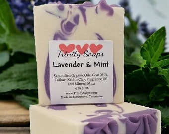 Lavender & Mint Goat Milk And Tallow Soap Bar, Homemade Organic Artisan Hand Made The Old Fashioned Way, Handmade Cold Process