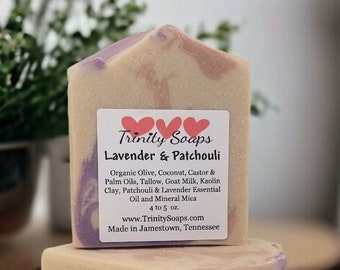 Lavender Patchouli EO Goat Milk & Tallow Soap Bar Homemade Organic Artisan Bath Bars, Hand Made The Old Fashioned Way, Handmade Cold Process