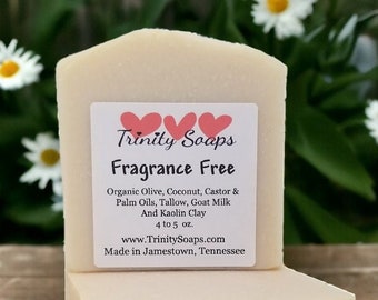 Fragrance Free Goat Milk & Tallow Soap Bar, Homemade Organic Artisan Hand Made The Old Fashioned Way, Handmade Cold Process, All Natural