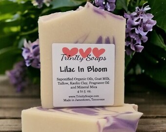 Lilac In Bloom Goat Milk & Tallow Floral Soap Bar, Homemade Organic Artisan Hand Made The Old Fashioned Way, Handmade Cold Process