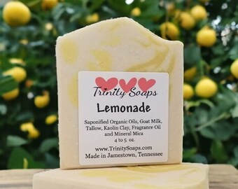 Lemonade Goat Milk & Tallow Bar soap, Homemade Organic Artisan Hand Made The Old Fashioned Way, Handmade Cold Process