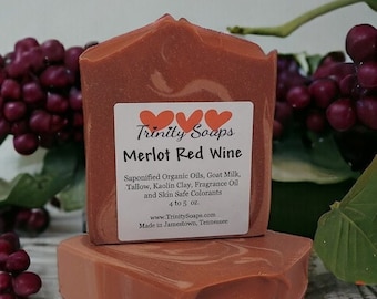 Merlot Red Wine Goat Milk & Tallow Soap Bar, Homemade Organic Artisan Bath Bars, Hand Made The Old Fashioned Way, Handmade Cold Process