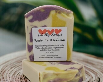Passion Fruit Guava Goat Milk & Tallow Soap Bar, Homemade Organic Artisan Bath Bars, Hand Made The Old Fashioned Way, Handmade Cold Process