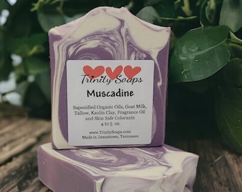 Muscadine Grape Goat Milk & Tallow Soap Bar, Homemade Organic Artisan Bars Hand Made The Old Fashioned Way, Handmade Cold Process, hand made