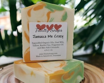 Jamaica Me Crazy Goat Milk & Tallow Soap Bar, Homemade Organic Artisan Bath Bars, Hand Made The Old Fashioned Way, Handmade Cold Process