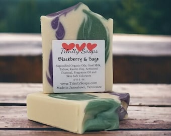 Blackberry and Sage Goat Milk & Tallow Bar, Organic Artisan Hand Made The Old Fashioned Way, Handmade Cold Process, homemade, Fruit