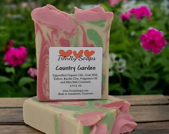 Country Garden Goat Milk & Tallow Soap Bar, Homemade Organic Artisan Bath Bars, Hand Made The Old Fashioned Way, Handmade Cold Process