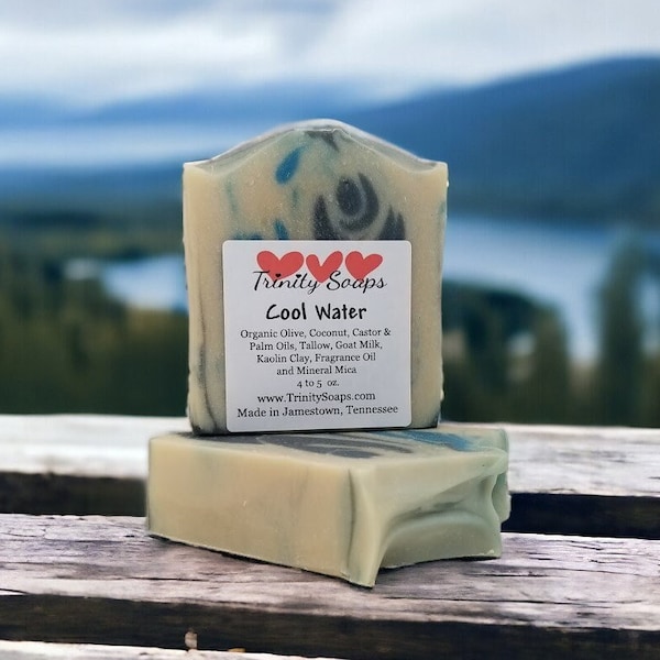 Mens Cooling Water Homemade Goat Milk & Tallow Soap Bar, Organic Artisan Hand Made The Old Fashioned Way, Handmade Cold Process