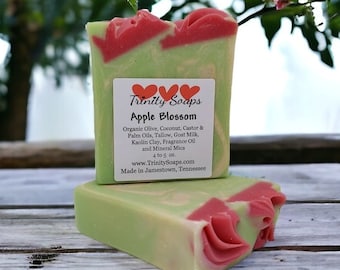 Apple Blossom Goat Milk & Tallow Soap Bar, Homemade Organic Artisan Hand Made The Old Fashioned Way, Handmade Cold Process