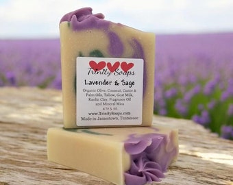 Lavender Sage Soap: Handmade Goat Milk Tallow Bar with Organic Oils