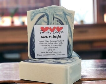 Dark Midnight, Mens Goat Milk & Tallow Soap Bar, Homemade Organic Artisan Bath Bars, Hand Made The Old Fashioned Way, Handmade Cold Process