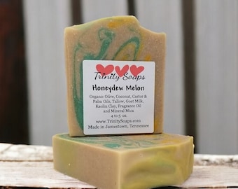 Honeydew Melon Goat Milk & Tallow Soap Bar, Homemade Organic Artisan Hand Made The Old Fashioned Way, Handmade Cold Process