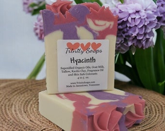 Hyacinth Goat Milk & Tallow Soap Bar, Homemade Organic Artisan Bath Bars, Hand Made The Old Fashioned Way, Handmade Cold Process, hand made