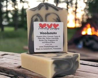 Woodsmoke Homemade Goat Milk & Tallow Soap Bar, Organic Artisan Hand Made The Old Fashioned Way, Handmade Cold Process Home Made for men