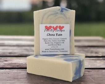 China Rain Goat Milk & Tallow Soap Bar, Organic Artisan Hand Made Soap The Old Fashioned Way, Handmade Cold Process, Floral Scent