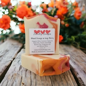 Blood Orange and Gogi Berries Homemade Goat Milk & Tallow Soap Bar, Organic Artisan Hand Made The Old Fashioned Way, Handmade Cold Process