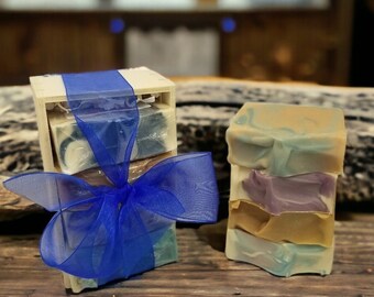 Men's Soap Gift Set: Tallow & Goat Milk Soap, Organic Oils, Wooden Crate