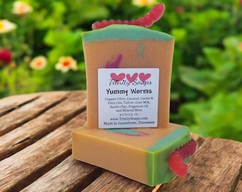 Yummy Worms Soap: Tallow & Goat Milk, Organic Oils, Handmade
