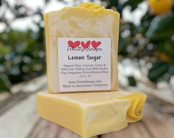 Lemon Sugar Goat Milk & Tallow Soap Bar, Homemade Organic Oil, Artisan Handmade Cold Process