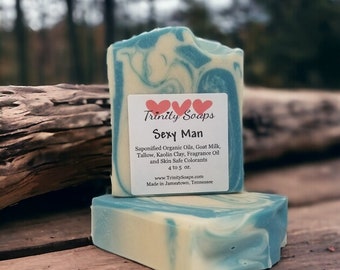 Sexy Man Goat Milk & Tallow Soap Bar, Homemade Organic Artisan Bath Bars, Hand Made The Old Fashioned Way, Handmade Cold Process mens soap