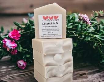 5 vegan bars Organic Fragrance & Colorant Free Coconut Milk Bar Soap,  Hand Made, Cold Process Natural Vegan, Hand, Face, Body