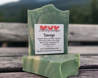 Savage for men, Homemade Goat Milk & Tallow Soap Bar, Organic Artisan Hand Made The Old Fashioned Way, Handmade Cold Process Home Made