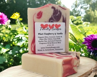 Raspberry Vanilla Homemade Goat Milk & Tallow Soap Bar, Organic Artisan Hand Made The Old Fashioned Way, Handmade Cold Process natural soaps