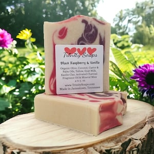 Raspberry Vanilla Homemade Goat Milk & Tallow Soap Bar, Organic Artisan Hand Made The Old Fashioned Way, Handmade Cold Process natural soaps