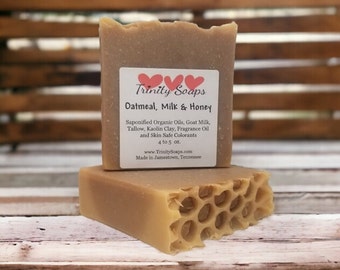 Oatmeal, Milk & Honey Organic Goat Milk and Tallow Soap Bar, Homemade Natural Artisan Hand Made The Old Fashioned Way, Handmade Cold Process