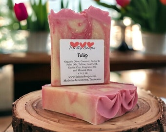 CLEARANCE Tulip Goat Milk & Tallow Soap Bar, Organic hand Made Soap The Old Fashioned Way, Handmade Cold Process, Floral Scent, Homemade